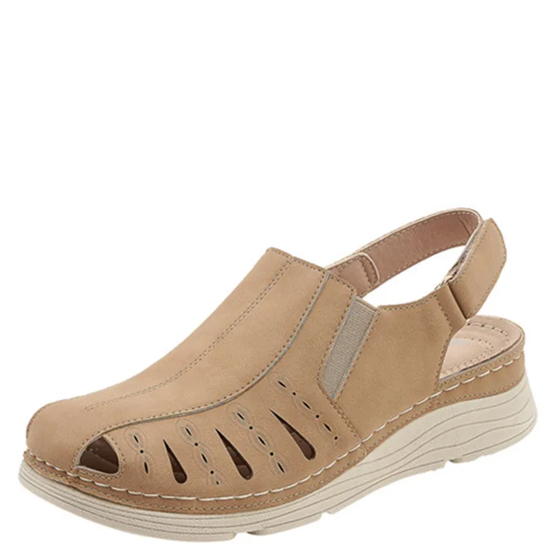 

Сандалии женские на танкетке с закрытым носком, Брендовые повседневные босоножки в стиле ретро, Нескользящие мягкие туфли с пряжкой-липучкой, на среднем каблуке, лето 2024