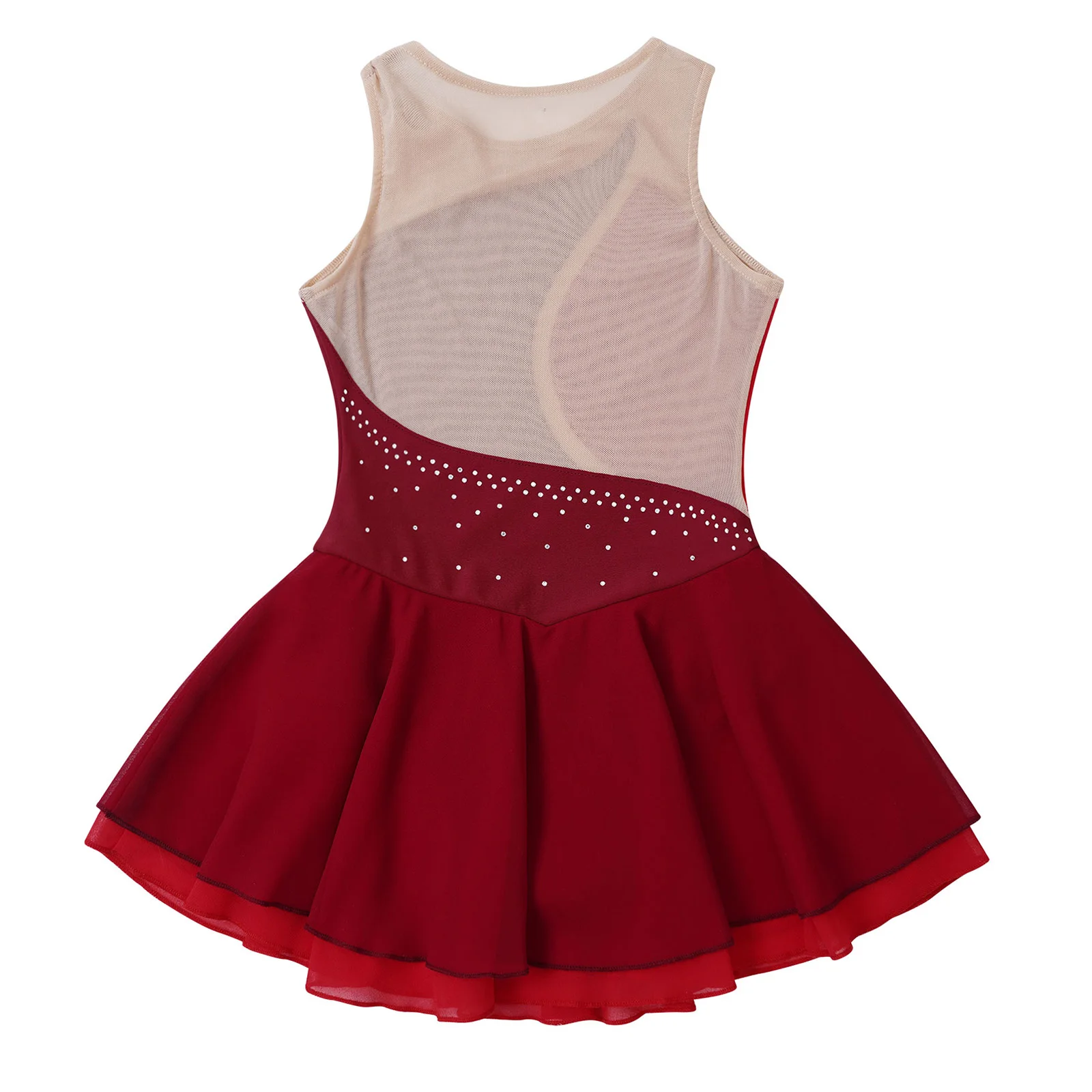 Ice Skating Ballet Dance Costumes for Kids Girls with Mesh Splice Rhinestone Figure