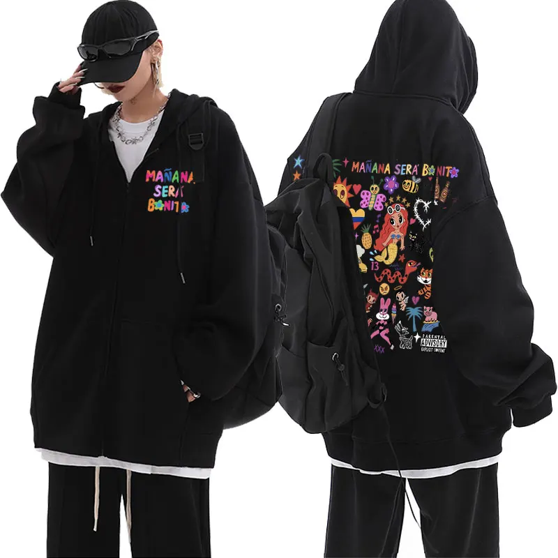

Karol G Heart Mañana Sera Bonito Music Album Graphic Zipper Hoodie Sweatshirt Men Women's Hip Hop Cartoon Casual Zip Up Jacket