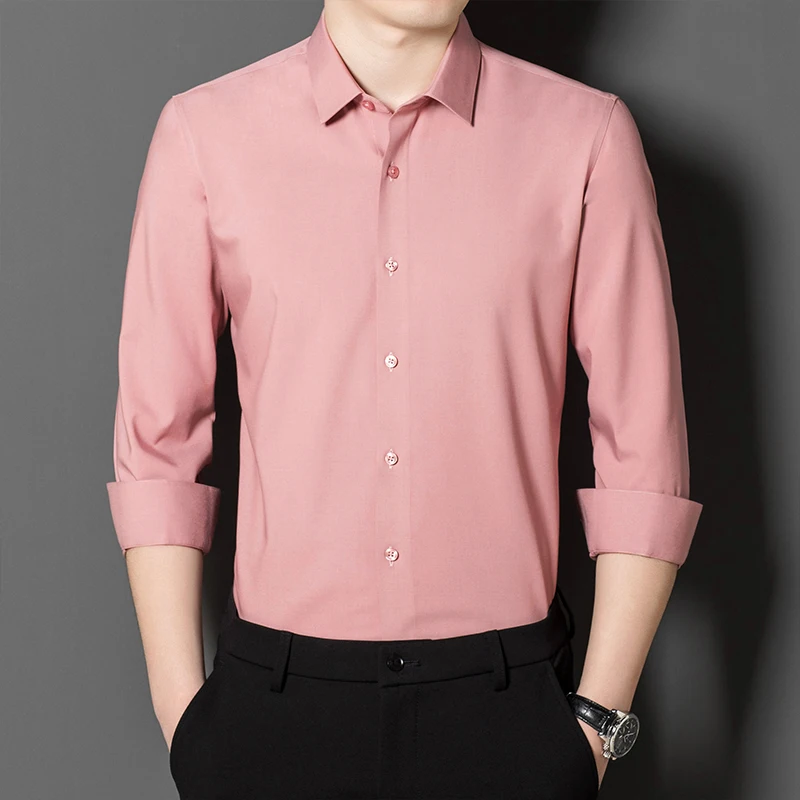 Men's business wedding slim casual formal wear fashionable classic social gathering party long-sleeved mulberry silk shirt