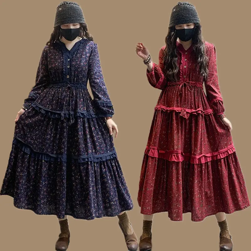 

Весенне-осеннее популярное хлопково-льняное платье средней длины в этническом стиле, винтажная одежда в стиле Харадзюку, свободное женское платье с цветочным принтом H329