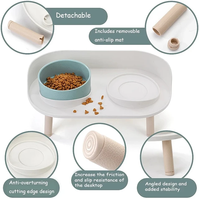 Cat Double Bowl Safety with Wood Stand and Silicone Mat Kitten Puppy Food Water Feeding Elevated Dish Dog Supplies Spill-Proof 4