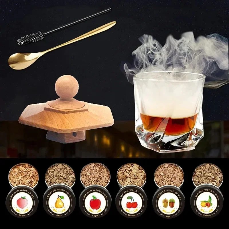Wooden Smoker Cocktail Smoker Kit Whiskey Wooden Smoked Wood Hood for Drinks Kitchen Bar Accessories Tools cocktail smoker kit