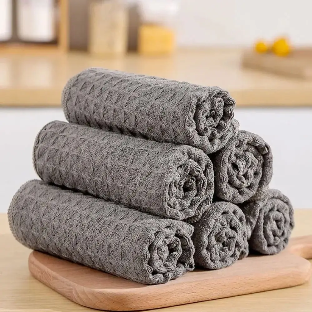 

3colors Waffle Table Napkins Portable Microfiber Cotton Cleaning Cloth Absorbent Weave Scouring Pad Kitchen Cleaning