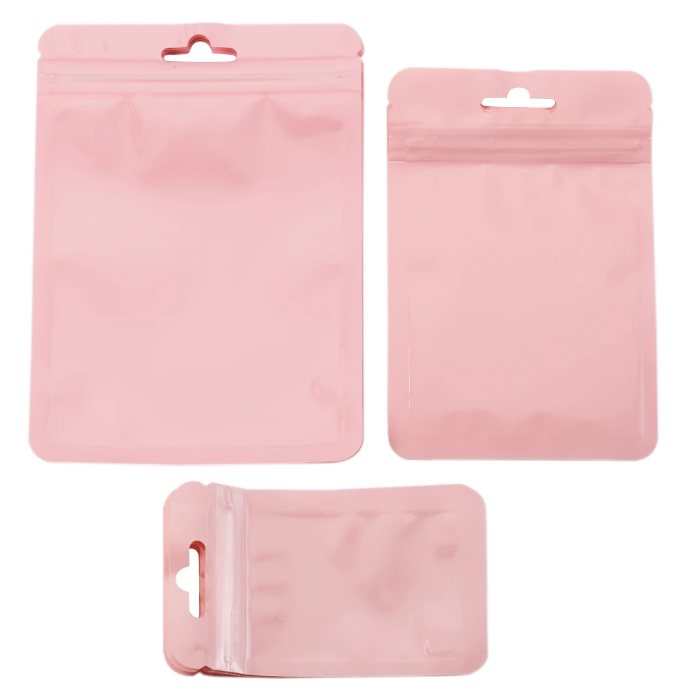 50/100pcs Pink Plastic Zip Lock Bag Transparent Gift Packaging