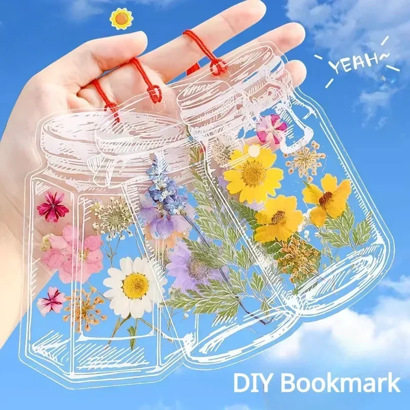 20 Pcs Transparent Dried Flower Bookmarks Flower Herbarium Bookmarks Reading Mark Page Stickers School Supplies
