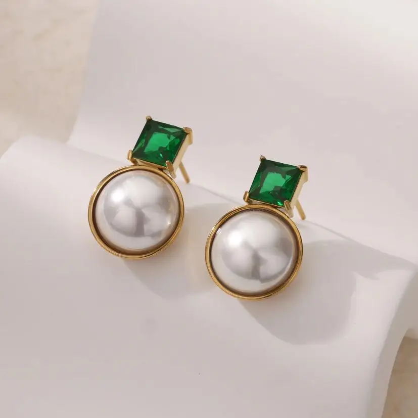 Zircon Pearl Artificial Round Earrings For Women