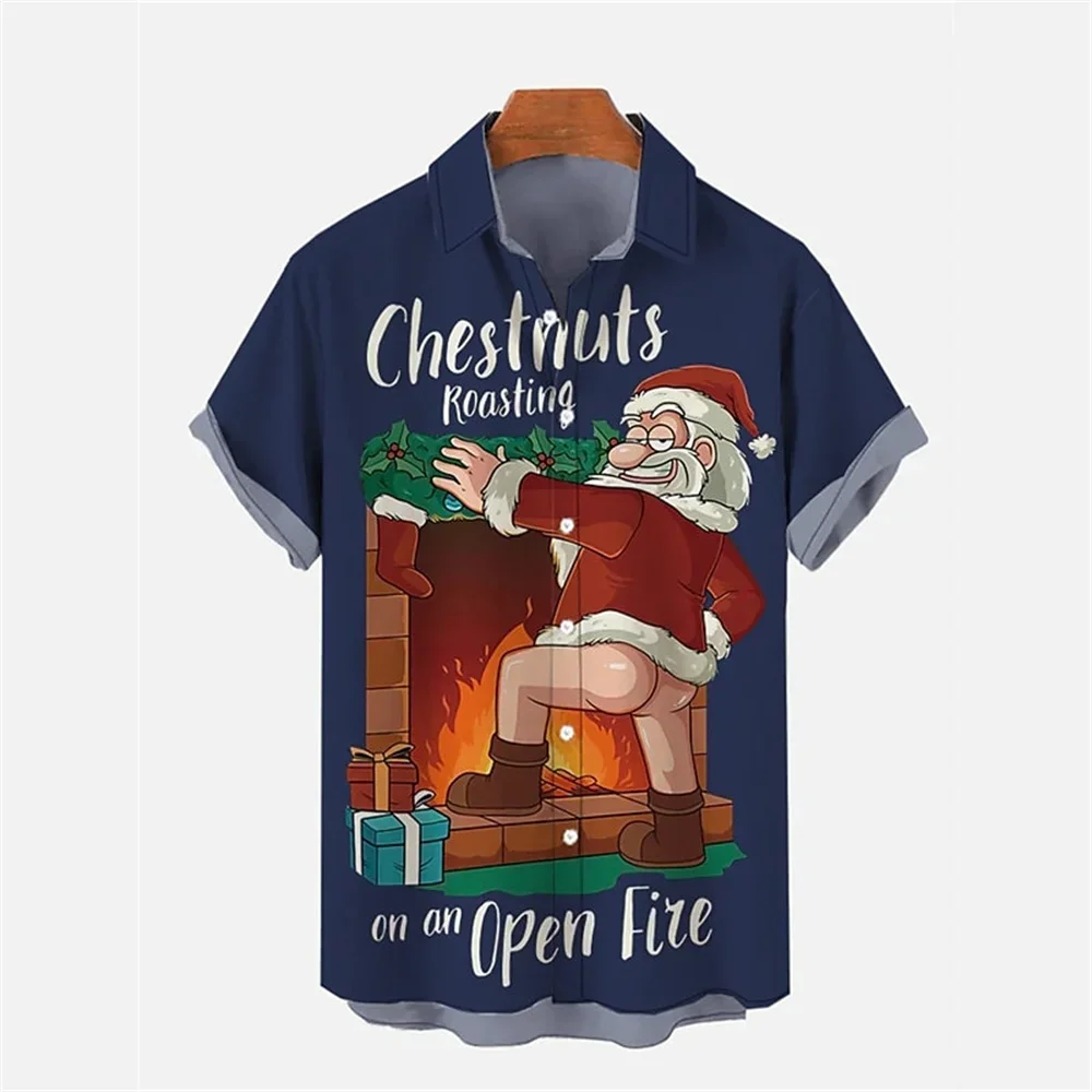 Men's New Year Party Shirt Christmas Snowman Print Button Lapel Shirt Men's Casual Fashion Long Sleeve Shirt Christmas Party Top
