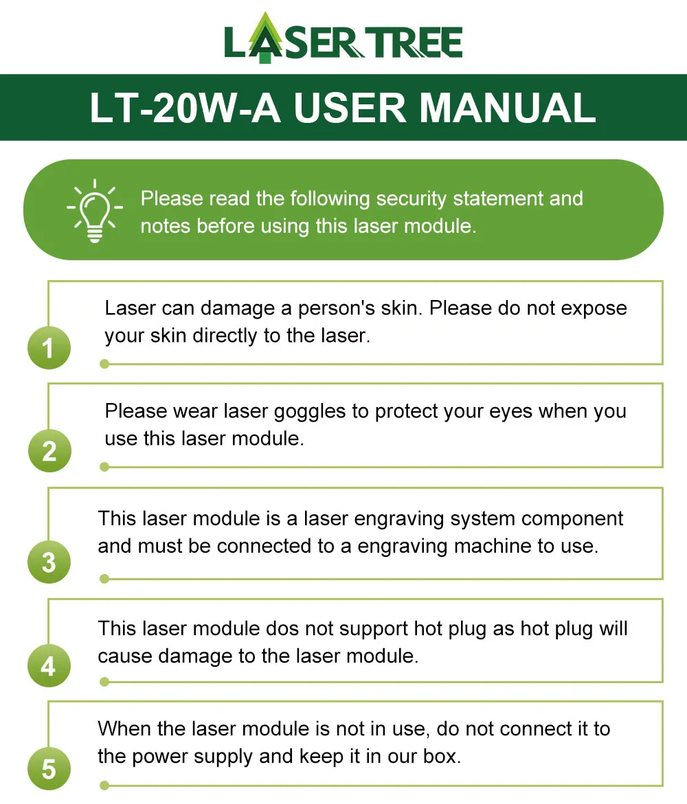 LASER TREE 4W 5W Optical Power Laser Head 450nm Blue Light TTL PWM Module For Laser Engraver Wood Cutting  DIY Woodworking Tools