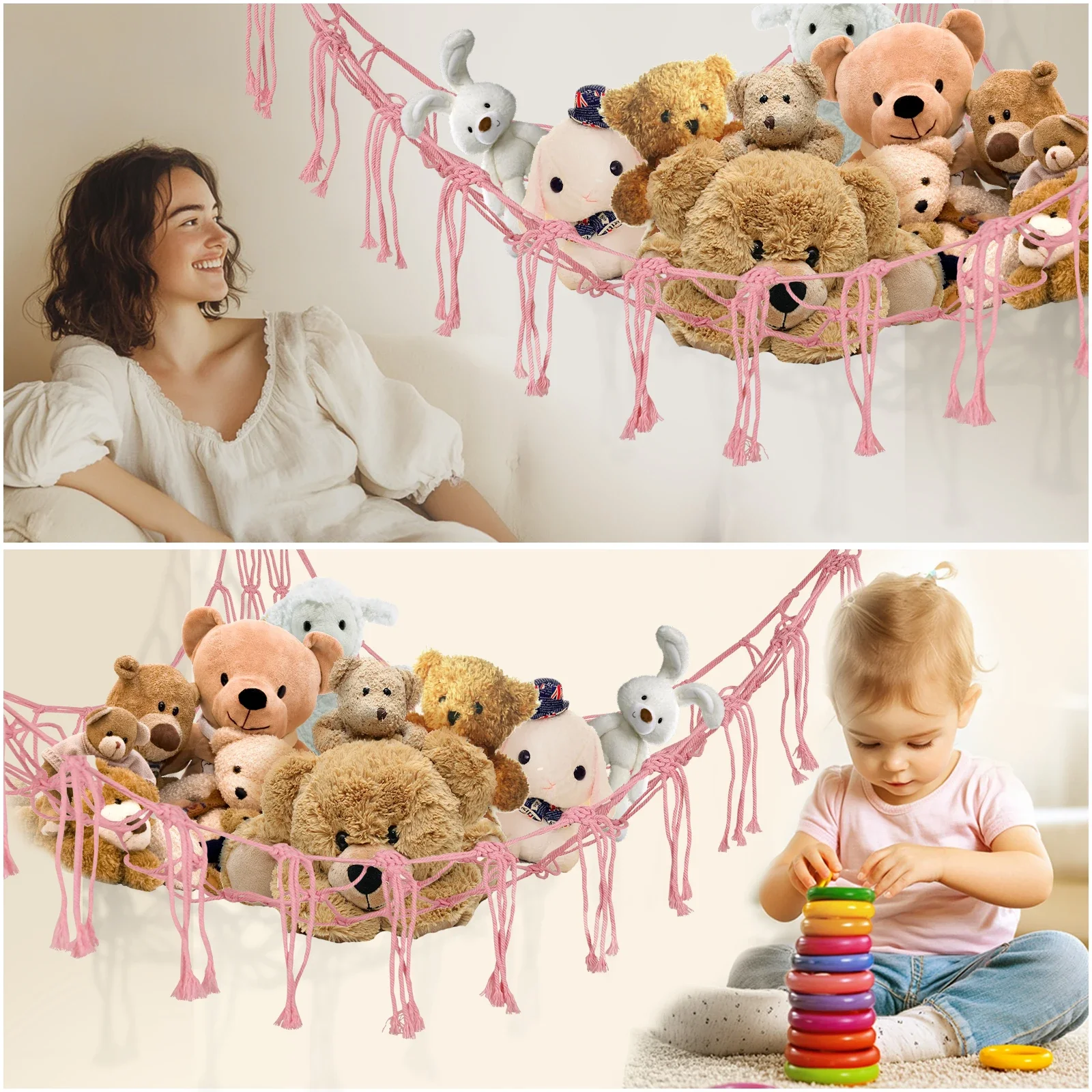 Baby Teddy Hammock Stuffed Animals Toy Storage Net for Nursery Kids Bedroom Decor storage net