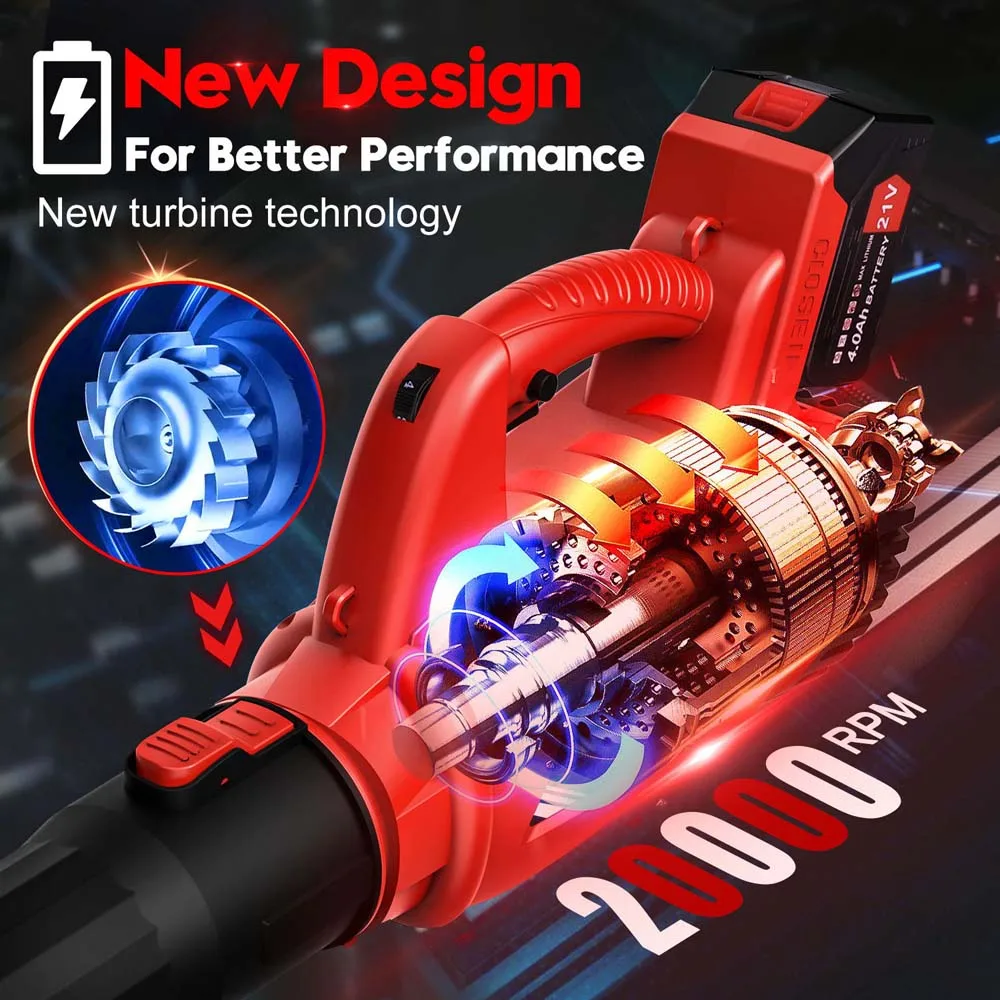 Powsawer 21V Cordless Leaf Blower Electric Snow Blower Dust Blower Clean Tool Electric Air Blower Vacuum Clean Blow For Garden 5