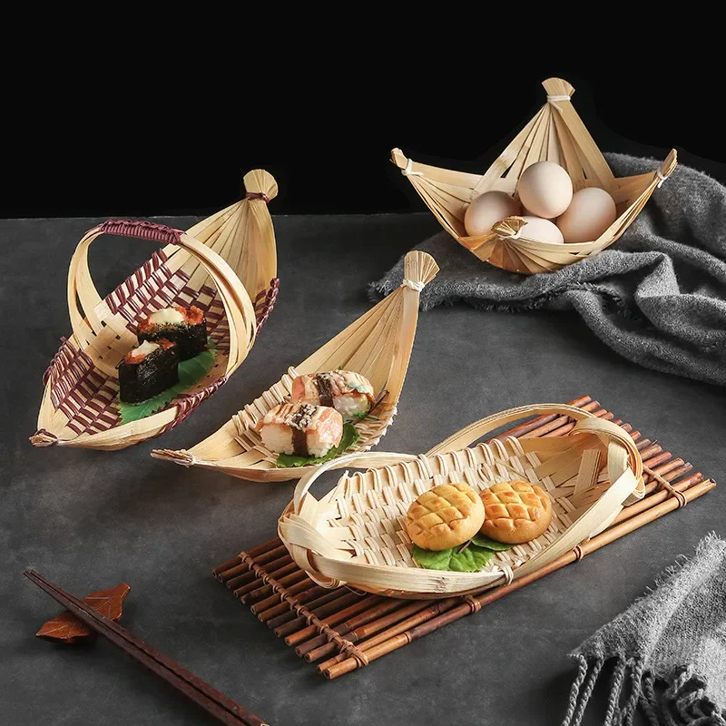 Kichvoe Hamper Decorative Tray Basket Reusable Sushi Plate Sushi Holder  Meat Holder Sushi Supplies Dessert Plate retaurant Supplies Woven Sushi  Dish