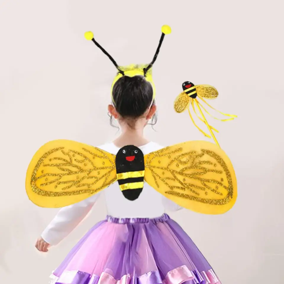 Costume da Bumble Bee per bambine, ali da fata, fascia per