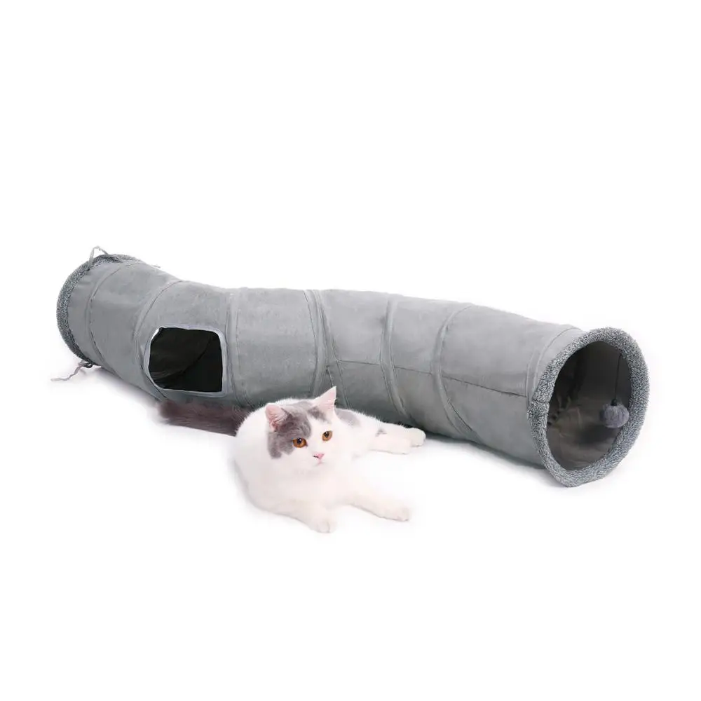 

S Shape Collapsible Cat Tunnel Cat Toys Play Tunnel Durable Suede Hideaway Pet Crinkle Tunnel with Ball 10.5 Inches in Diameter