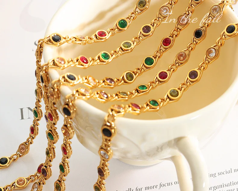 Fashion Colorful Zircon Necklace Bracelet Fashion Niche Fish Eye Stitch Chain Jewelry Set Accessories