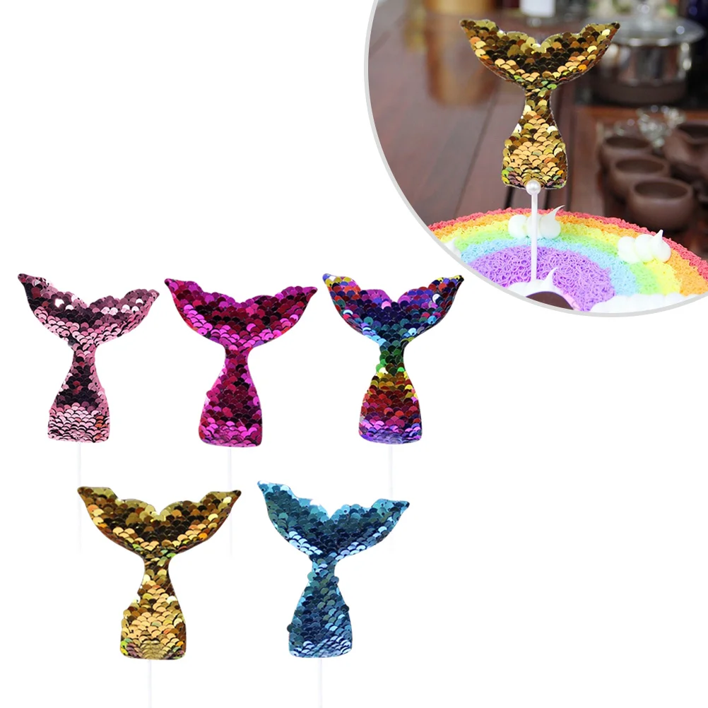 

5 Glitter Sequins Tail Cupcake Toppers Tail Sequin Cupcake Decor Supplies