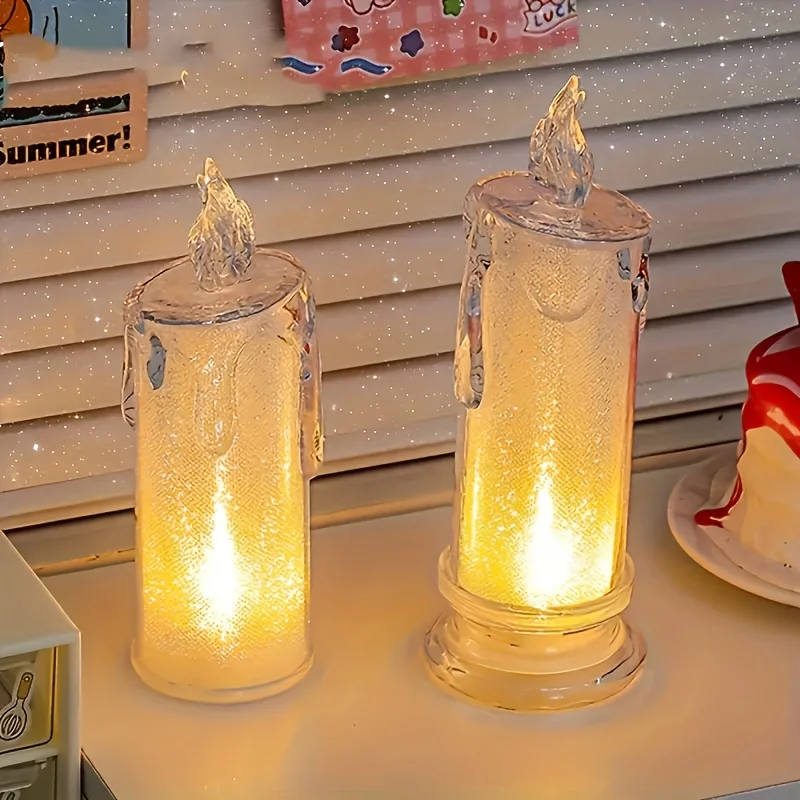 4 قطع شمعة LED غير ناري، 1.8 بوصة * 4.3 بوصة، شمعة عمودية رومانسية تعمل بالبطارية، مناسبة لعيد الحب