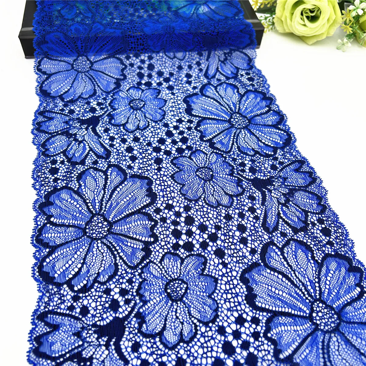 3y/lot Width 22cm Dark Blue Elastic Stretch Lace Trim 1