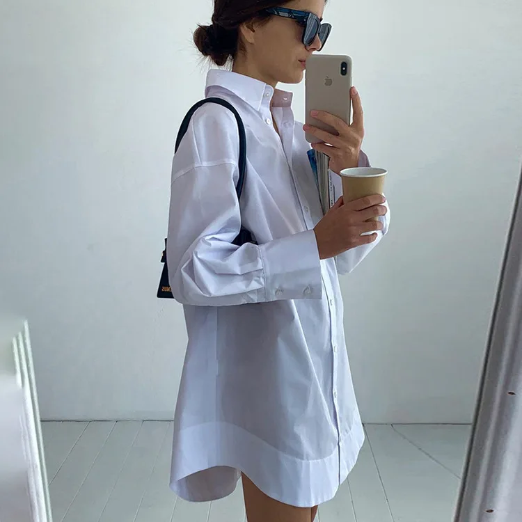 White Loose Fashion Shirts For Women See-Through Patchwork Cardigan Coat Lapel Slim Long Sleeve Oversized Blouse Shirt