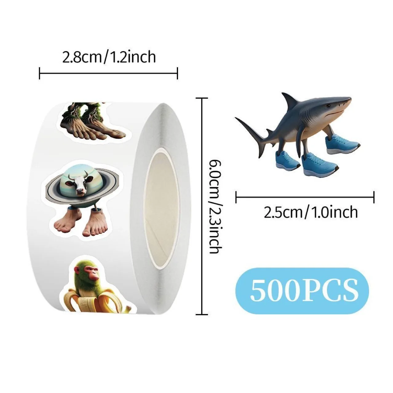 500개/롤 텅텅 사후르 이탈리안 브레인롯 AI 추상 씰링 스티커 DIY PVC 노트북 데칼 장식 스티커 보상 선물 장난감