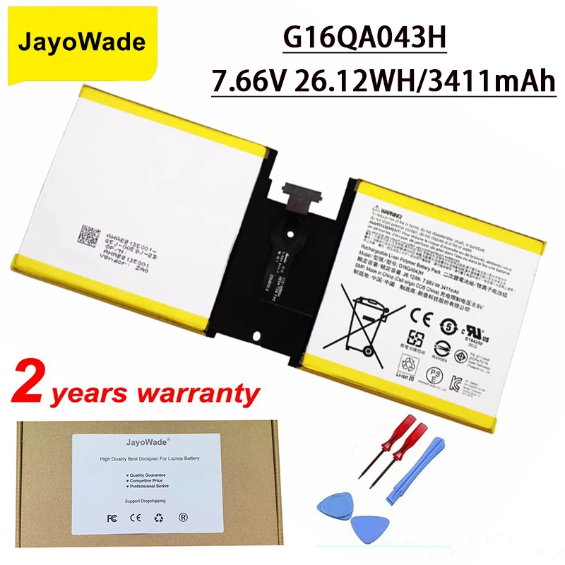 

JayoWade New G16QA043H Laptop Battery For Microsoft Surface Go 1824 4415Y Tablet PC 2ICP4/76/76 7.66V 26.12Wh Notebook Battery