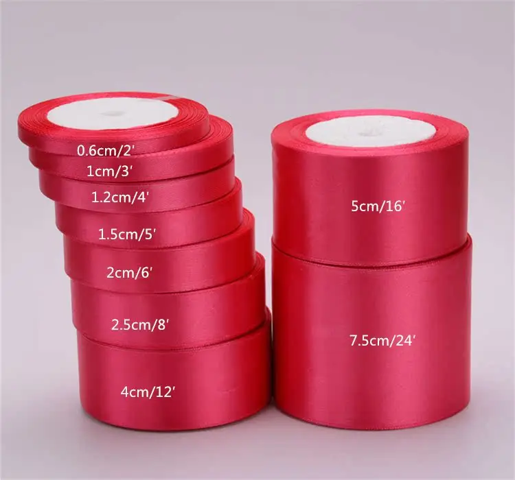 Satin Ribbons Ribbon Decoration Ribbon Supplies Satin Ribbon 6-10-15-20-25-40-50mm Rose Red Fushia Satin Ribbons DIY Handmade Bows Crafts Material Christmas Party Gift Wrapping Ribbon Tape