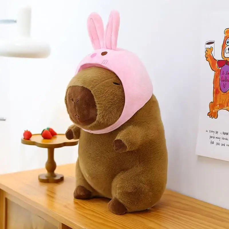 Cute capybara plush toy kawaii cute capybara with turtle bag strawberry cap plush animals kids gift home decoration