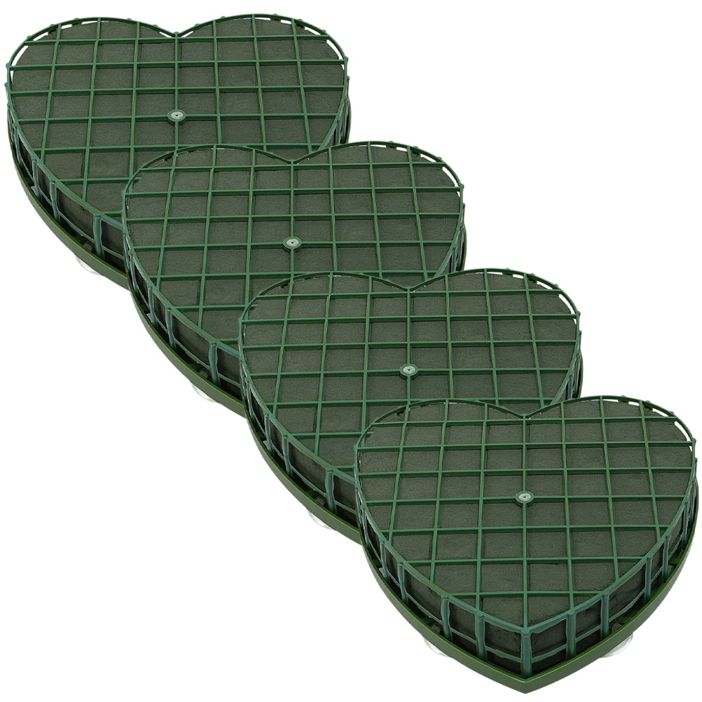 

4 Pcs Heart-Shaped Flower Mud Floral Tray Arrangement Fresh Flowers Blocks Wedding Decorations Supply Dried Green Bricks