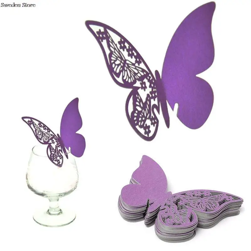 50 Pcs/Lot Butterfly Party Cards Table Mark Wine Glass Name Place Card Birthday Wedding Event Party Bar Decorations Party Gift