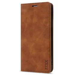 Leather Magnetic Flip Wallet Case with Card Slot and Skin - Friendly Design for iPhone SE 2022 (Brown)