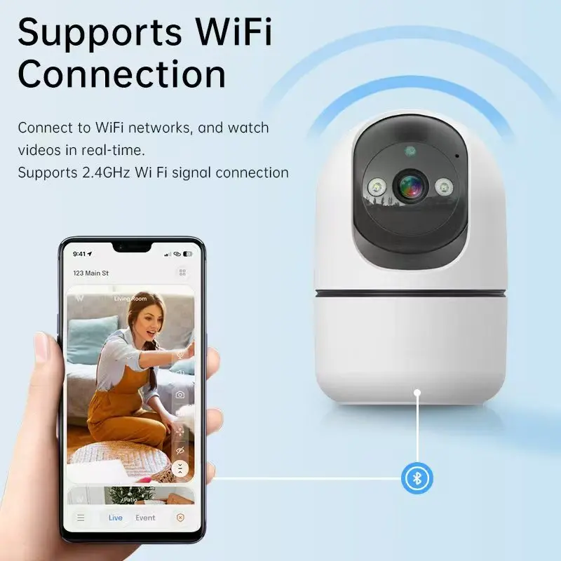 Caméra de surveillance intérieure sans fil Tuya 5G WiFi IP 5MP avec suivi automatique, vision nocturne infrarouge et zoom 6x, pour bébé._voghion.com