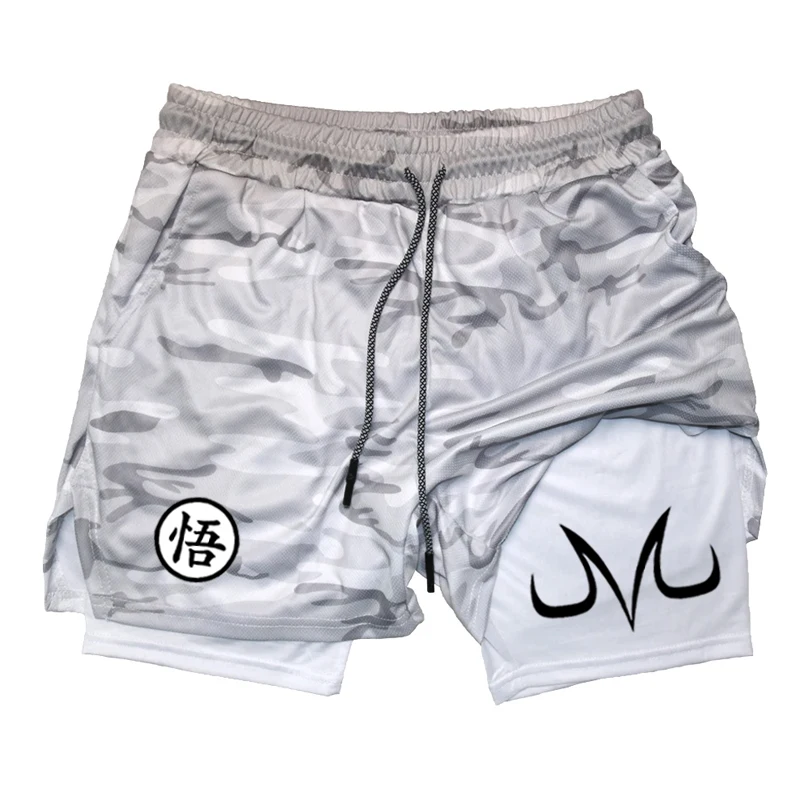 Fashionable men's printed fitness shorts, casual gym exercise, sports, quick drying knitting, double-layer, 2-in-1, summer, bran 5