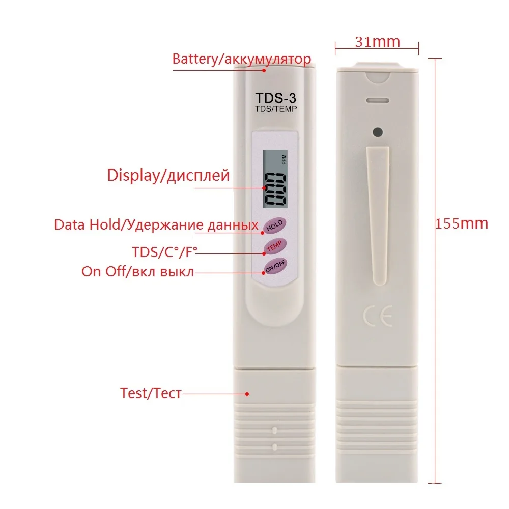 TDS דיגיטלי LCD נייד 0- 9990ppm  מבחן איכות מים  עט מבחן מים  כלי מידוד מטר מסנן  עבור אקוואריום דגים  הידרופוניקה  בריכה  Monitor ניתוח איכות מים משתינים