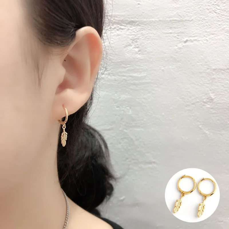 

100% 925 Sterling Silver Gold Feather Earrings for Women Girl Fashion Leaf Design Jewelry Birthday Gift Dropshipping