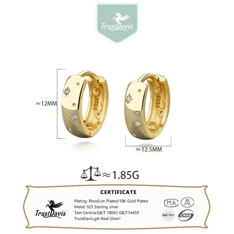 TrustDavis 리얼  18k glod 별 후프 귀걸이 여성용 딸 소녀 Daily Fine Jewelry DS4160