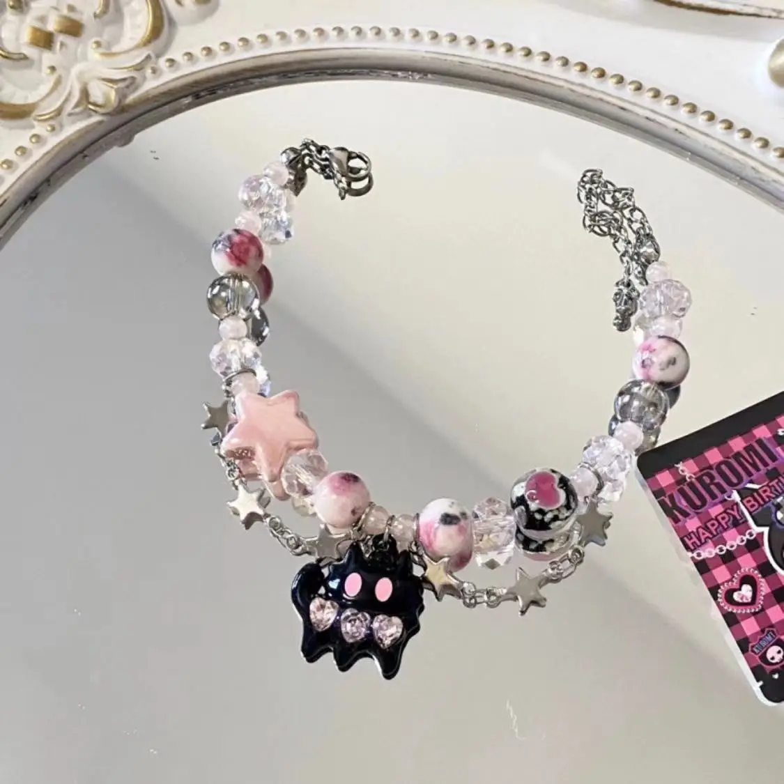 Black Cat Heart Rhinestone Pentagram Star Beads Bracelet for Women Aesthetic Sweet Cool Trendy Jewelry Korean Fashion Gift bracelet jewelry