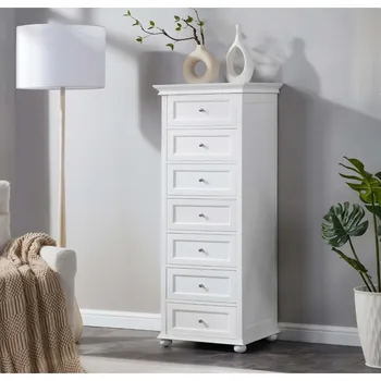 52" Tall White Dresser with 7 Drawers — Modern Wooden Bedroom Chest with Crown Molding 1