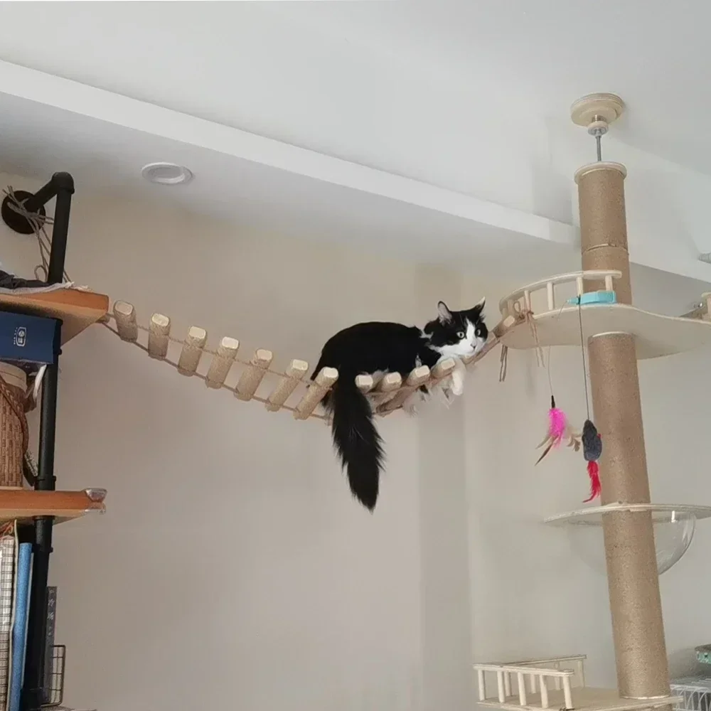 Wall-Mounted Cat Climbing Playground with Scratching Post, Hammock, and Sisal Ladder