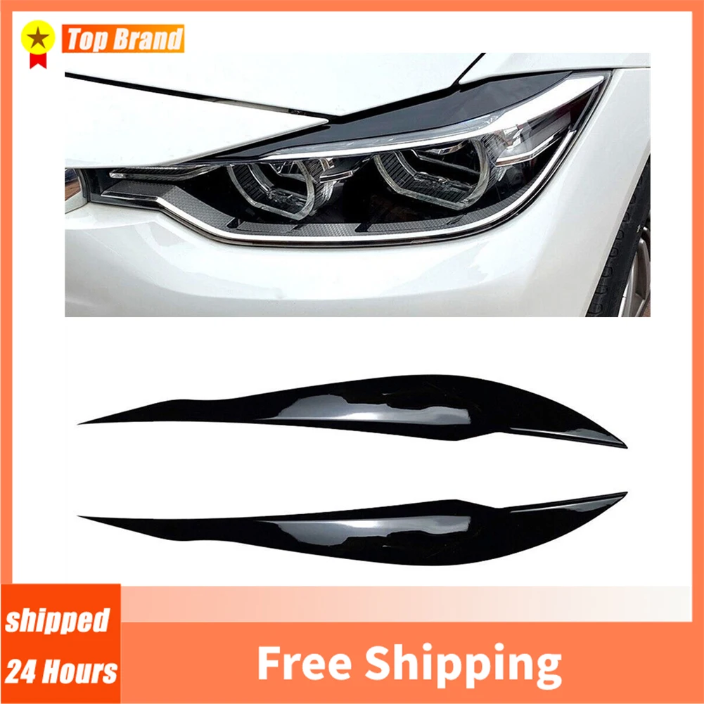 

2Pcs Car Headlight Cover Eyelid For BMW 3 Series F30 F35 2013-2018 Gloss Black Head Light Eyebrow ABS Plastic 40*5*5cm