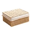 Handwoven Storage Box Rattan Storage Baskets with Lid Wicker Desktop Sundries Cosmetics Organizer Clothes Snack Toys Storage Box 4