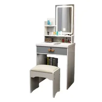 Table de maquillage moderne en spanTable, tabouret de proximité, miroir coulissant simple, armoire de rangement simple, chambre à coucher, petit appartement, longueur, nouveau 5