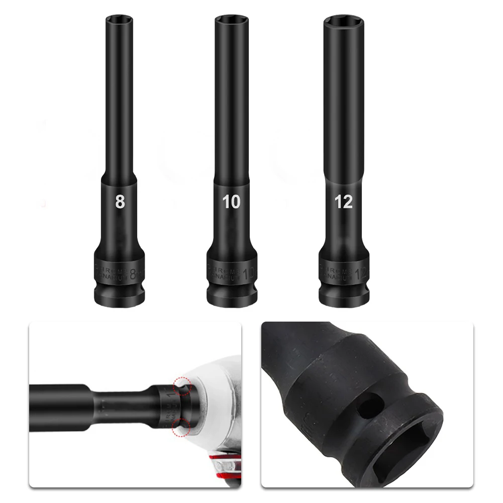 1/3PCS 1/2 Drive Socket Head Impact Wrench Hex Adapter Spanner Converter 7mm 8mm 9mm 10mm 11mm 12mm 13mm 14mm 15mm 16mm 17-24mm 6