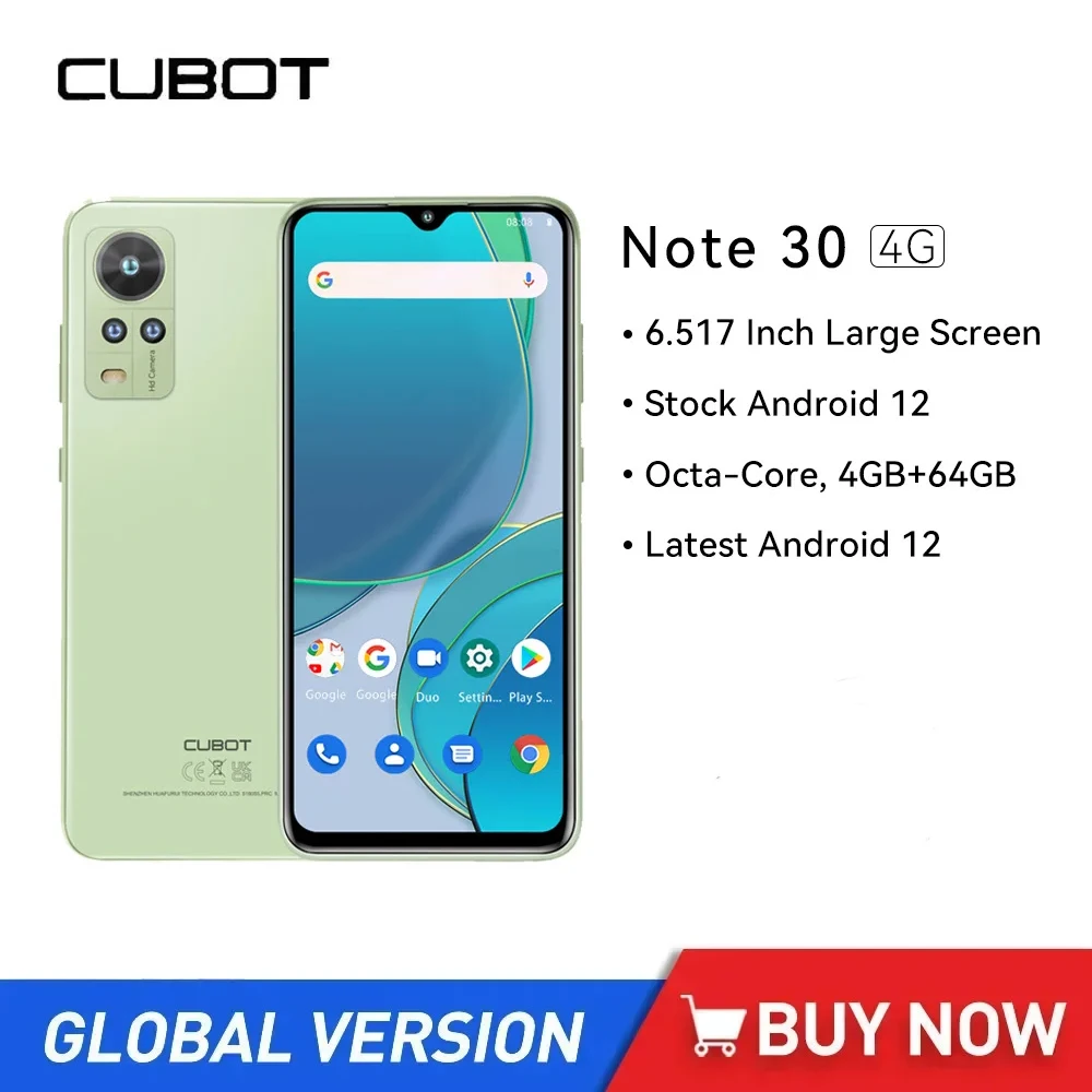 New Cubot Note 30 Ultra-thin Smartphones Octa Core 4GB+64GB Android 12 Mobile Phone 6.517Inch Dual SIM 4000mAh 20MP Camera Phone oukitel wp20 pro waterproof rugged 4g smartphones 5 93 inch octa core 4gb 64gb 6300mah 20mp camera android 12 mobile phone nfc