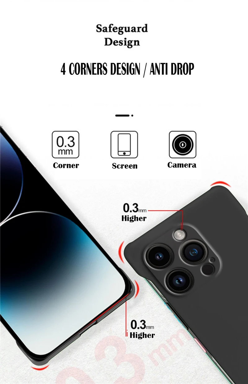 Custodia rigida per PC con retro trasparente e senza cornice, per iPhone 14, 15 Plus, 13, 12 Mini, 11 Pro, X, XR, XS Max, custodie sottili antiurto_voghion.com