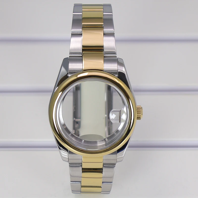Gold Silvery Luxury Watch Case with Sapphire Accents