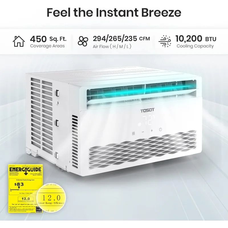 

TOSOT 10,000 BTU Window Air Conditioner - Energy Star, Modern Design, and Temperature-Sensing Remote - Window AC for Bedroom, Li