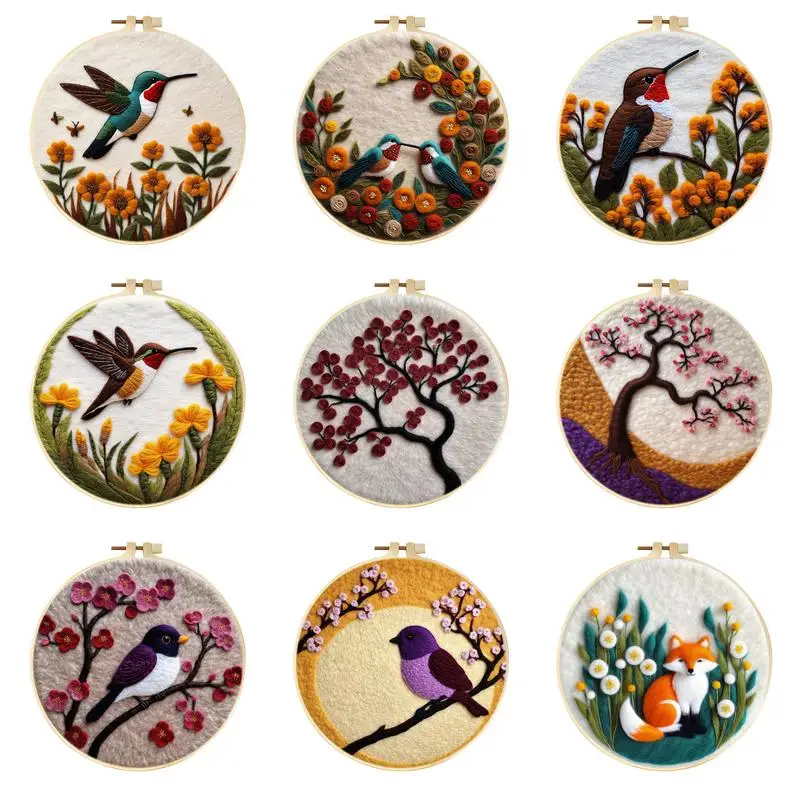 Fox Needle Felt Starter Kits For Adults Diy Wool Felting Painting Beginners Kit Embroidery Frame Wool Needlework Crafts