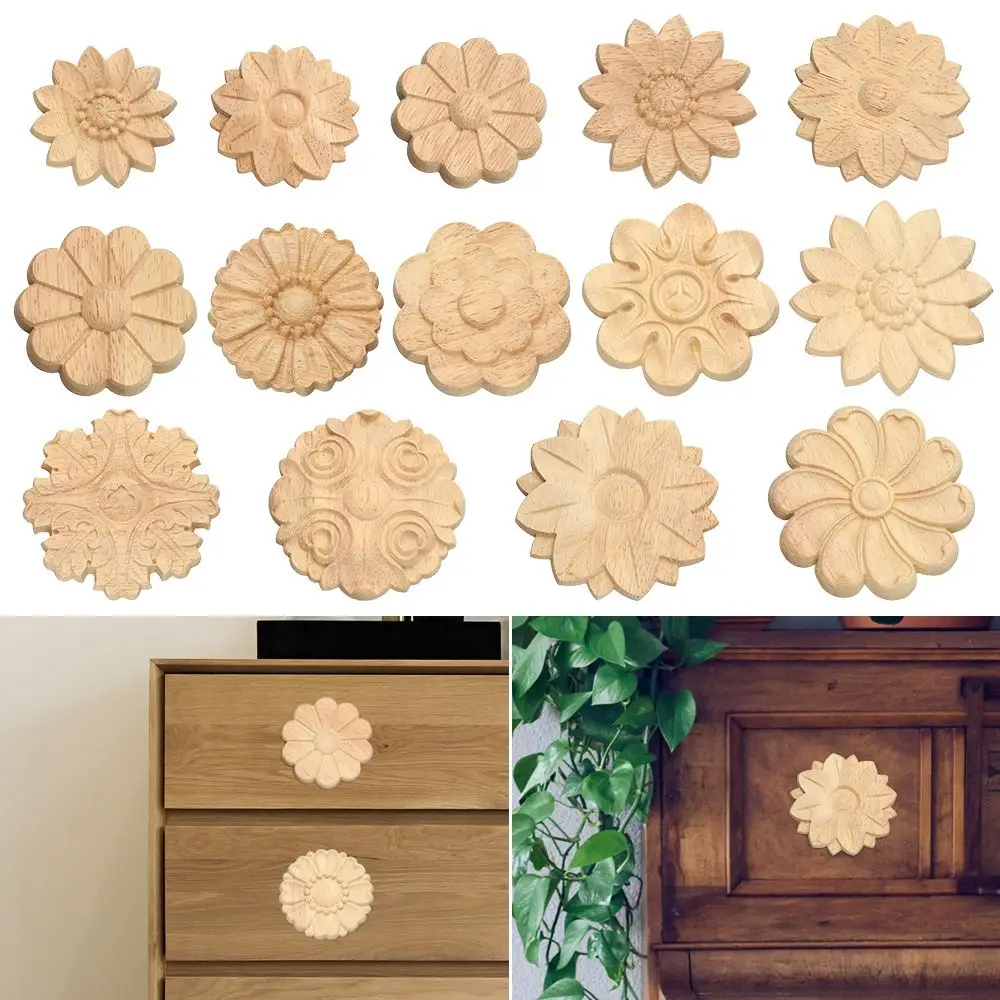 

Quality Wall Door Decoration Furniture Parts wooden Figurines Crafts Corner Appliques Frame Wood Carved Woodcarving Decorative