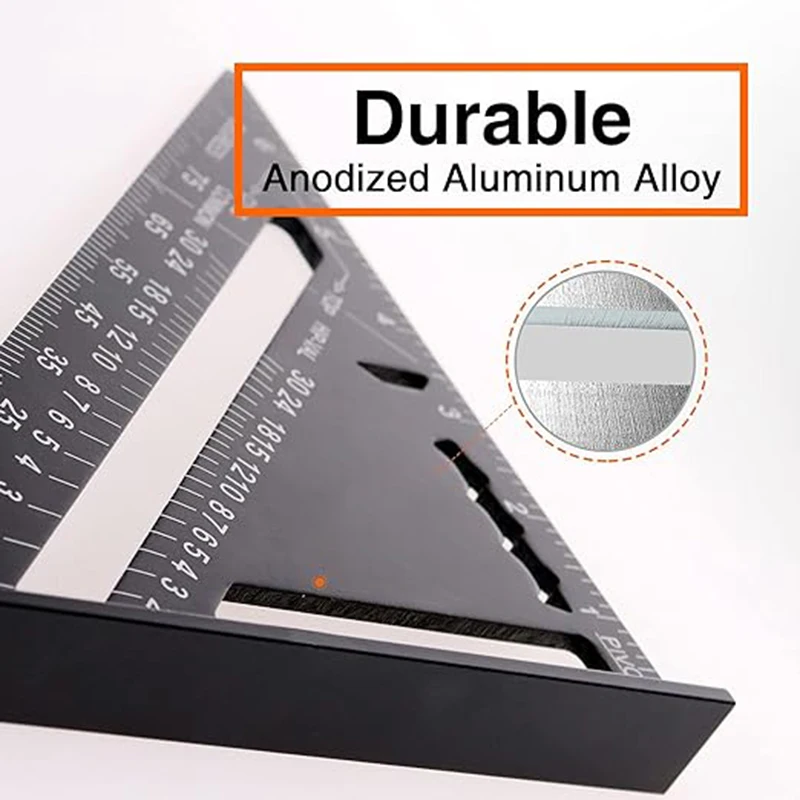 Carpenter Measuring Tool 12/7 inch Rafter Square Alloy Metal Triangle Ruler Protractor for Woodworking and Carpentry