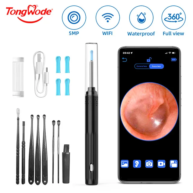 Wireless Visual Ear Endoscope Camera Ear Cleaning Tools Spoon Safe Silicone Earpick 5MP Camera Ear Wax Remover Luminous Otoscope 1